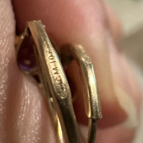 10k Amethyst Hoop Earrings - Picture 3 of 3